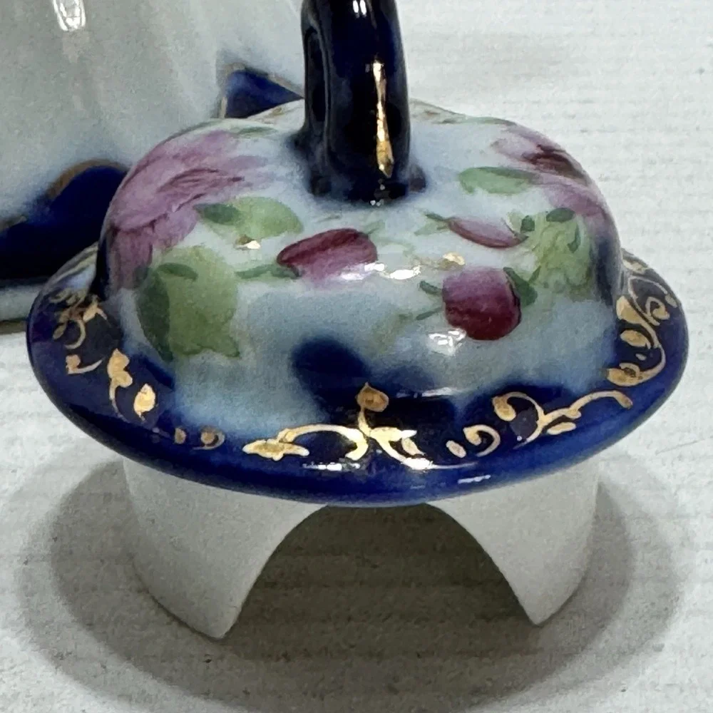 Antique S&K Nippon Chocolate Pot Porcelain Cobalt Blue Gold Hand Painted Japan